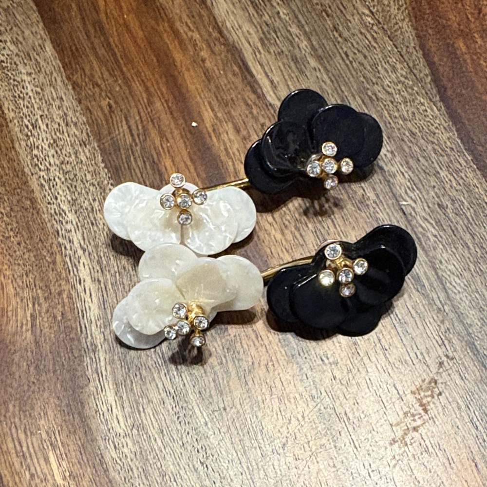 Lele Sadoughi Black and White Floral Earrings with Rhinestones